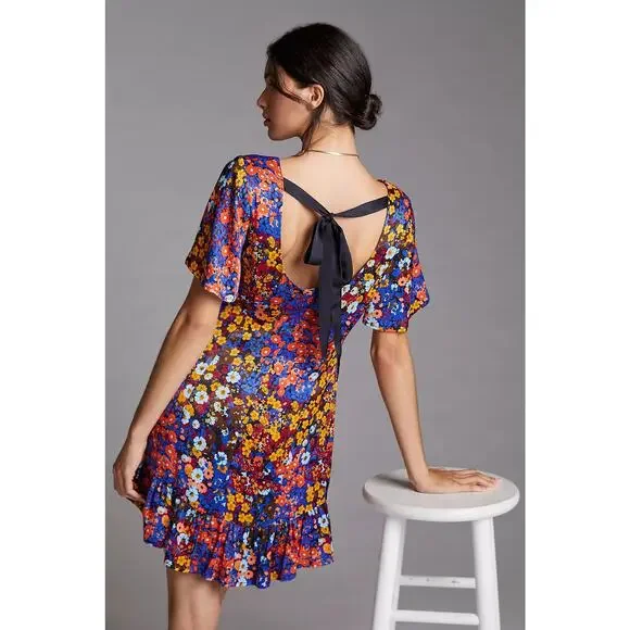 Anthropologie Ruffled Satin Mini Dress - Picture 2 of 5